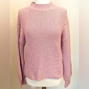 Gap Dull Rose Mock Turtleneck Sculpted Balloon Sleeve Merino Wool Knit Sweater M